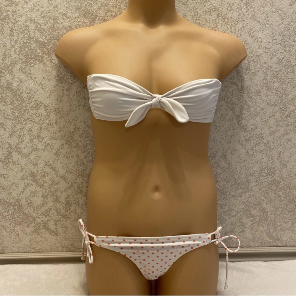 Victoria's Secret White Bikini with Coral Polka Dots